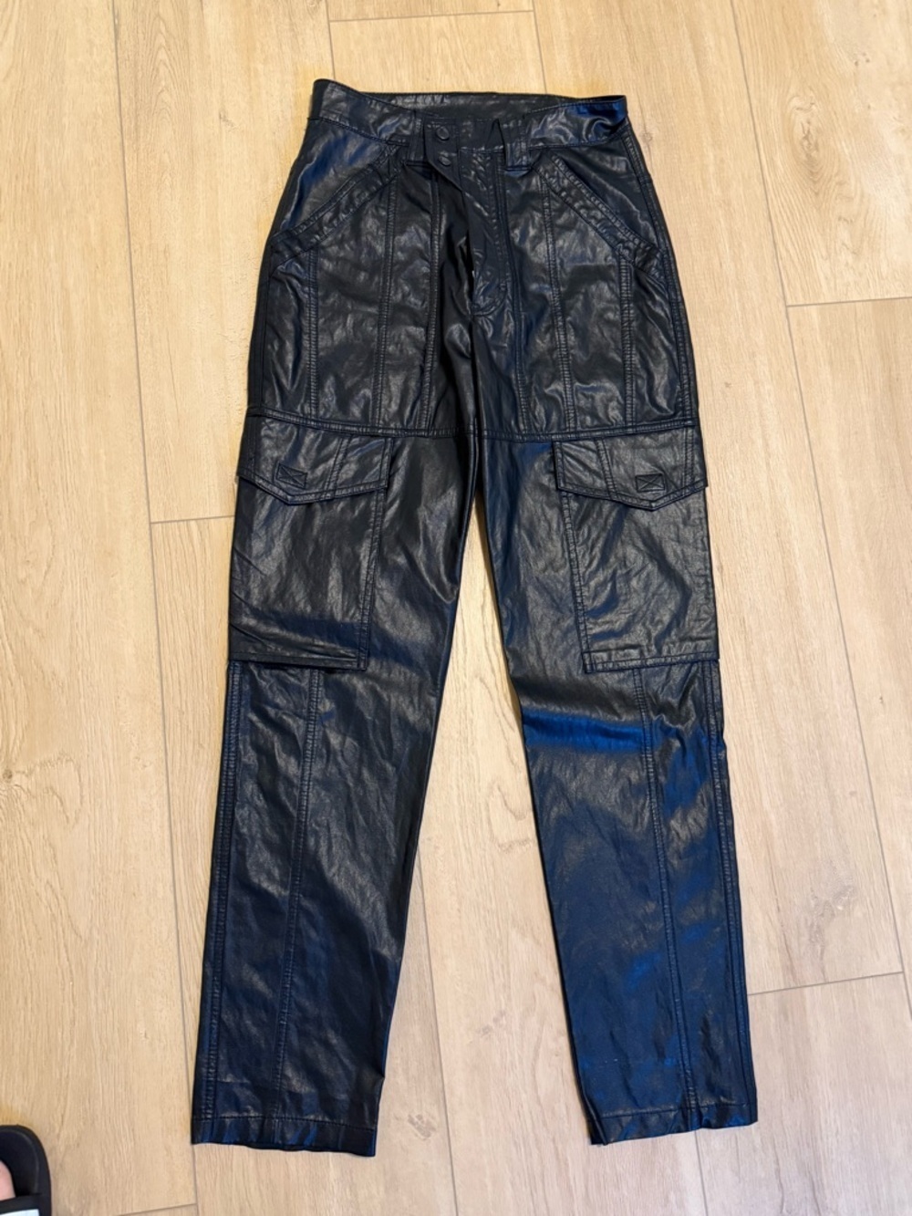 High-Rise Black Faux Leather Straight-Leg Pants - Picture 4 of 4